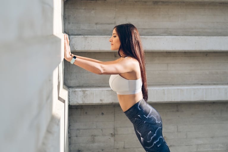 Wall press for anger in addiction recovery — both palms pressing flat against wall for isometric tension release, Cascadia Bountiful Life Bremerton WA